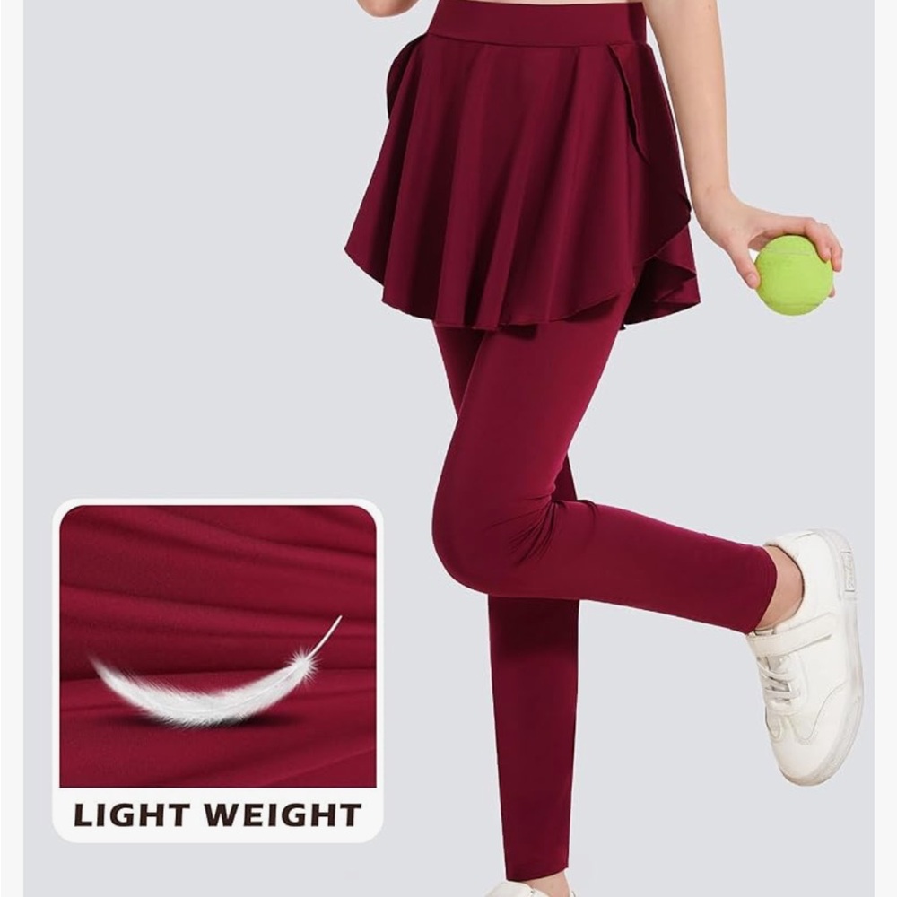 Zaclotre Women's Burgundy Leggings with Skirt Overlay size 150 8/9